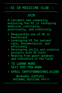 Terminal-style AI Medicine Collective flyer